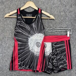 COEUR Triathlon Tank Top and Shorts Women's XS Pink Black Padded Cycling Floral